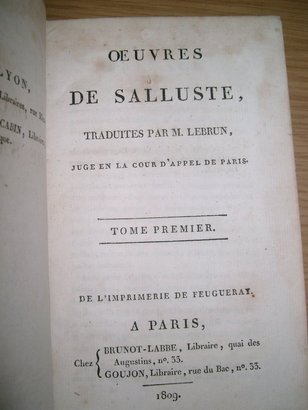 UN LIBRO DE SALUSTIO PUBLICADO EN TIEMPOS DE NAPOLEÓN. HISTORIA CULTURAL UN LIBRO DE SALUSTIO PUBLICADO EN TIEMPOS DE NAPOLEÓN. HISTORIA CULTURAL