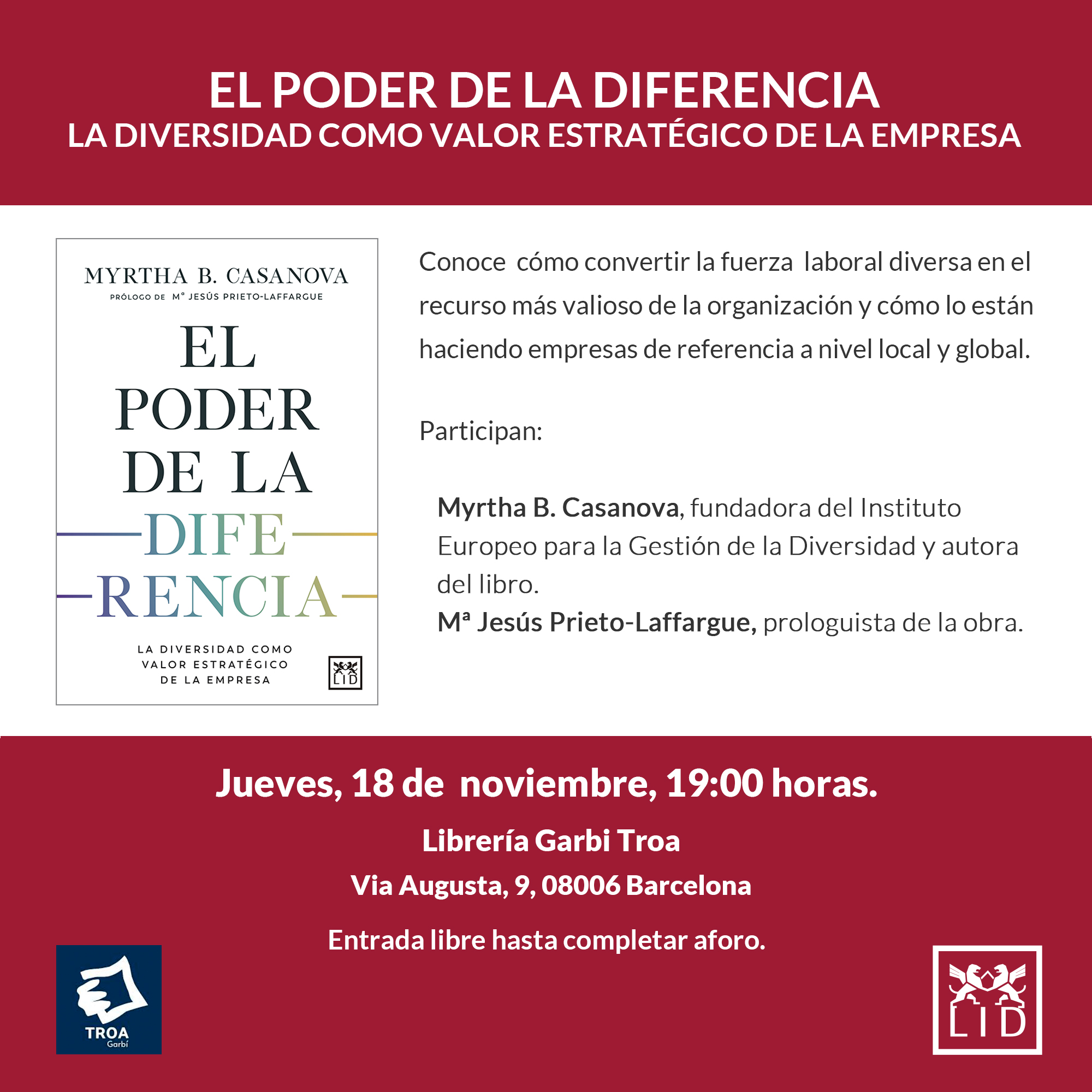 18 de noviembre: Myrtha Casanova presenta El poder de la diferencia en Barcelona 18 de noviembre: Myrtha Casanova presenta El poder de la diferencia en Barcelona