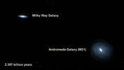 Colisión, fusión y emergencia de una nueva galaxia. NASA