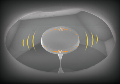 Microdisco de diamante que funciona como resonador óptico. Imagen: R. Brandt. Fuente: Universidad de Calgary.