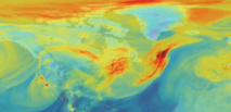 Un instante de la evolución del dióxido de carbono en la atmósfera terrestre, según recoge el videoclip de la UW. Fuente: UW.