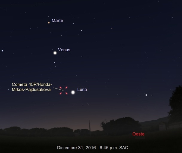 Localización del cometa el 31 de diciembre de 2016. Imagen: Sociedad de Astronomía del Caribe. Localización del cometa el 31 de diciembre de 2016. Imagen: Sociedad de Astronomía del Caribe.
