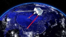 Ilustración del satélite Micius enviando fotones entrelazados a dos estaciones terrestres separadas entre sí 1.200 kilómetros. JIAN-WEI PAN