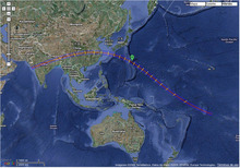 Banda de totalidad -en color azul- del eclipse del 22 de julio de 2009. Shelios.