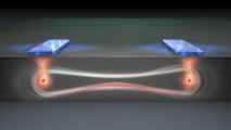 Representación artística de los qubits exhibiendo el entrelazamienti cuántico en el modo "flip-flop". CREDIT: Tony Melov/UNSW