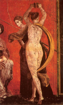 Detalle de los frescos de la Villa de los Misterios de Pompeya. Fuente: Wikimedia Commons.