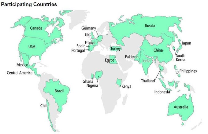 Países participantes en la encuesta mundial. Fuente: BBC World Service.