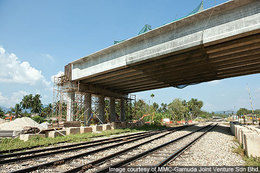 La edificación de uno de los puentes de doble vía. Imagen: MMC-Gamuda / railway-technology.com.