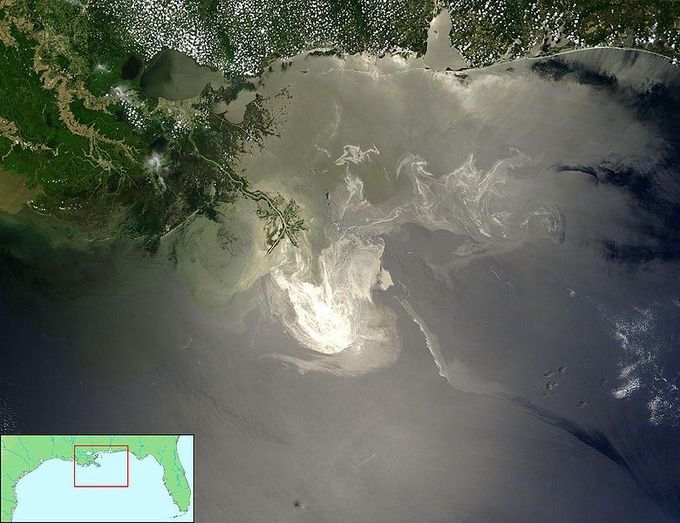Vista desde satélite del derrame del Golfo de México. Foto: NASA.