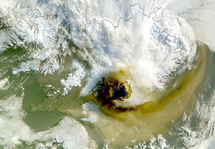 Nube de cenizas captada por satélites de la NASA. Fuente: Eurocontrol.