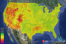 Mapas de las zonas con potencial geotérmico elaborados a partir de la investigación. Fuente: SMU Geothermal Laboratory / Google Earth.