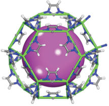 Esta ilustración muestra el centro de metal unido a las moléculas orgánicas en un metal-orgánico o MOF. Fuente: Sandia National Laboratories.
