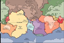 Mapa que muestra la ubicación y movimiento de las placas tectónicas en la corteza terrestre. USGS.