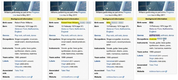 los profesores muestran cómo utilizar Swipe con la página de Wikipedia de Robbie Williams. Fuente: Swipe