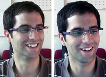 ¿Podría decir cuál de estas sonrisas es de felicidad y cual de frustración?  Un sistema informático desarrollado en el MIT puede. La respuesta: la sonrisa de la derecha muestra frustración. Fuente: MIT.