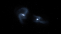 Dos galaxias se aproximan hacia la colisión y fusión. NASA.