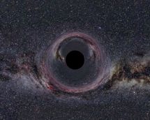 Imagen simulada de como se vería un agujero negro con una masa de diez soles. Fuente: Wikimedia Commons.