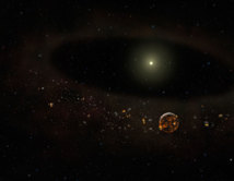 Recreación artística de la nube de polvo que rodea actualmente a la estrella TYC 8241 2652 1. Imagen: Gemini Observatory/AURA artwork by Lynette Cook.