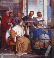 Galileo enseñando al dux de Venecia el uso del telescopio. Fresco de Giuseppe Bertini (1825-1898). Fuente: Wikimedia Commons.