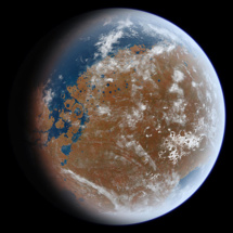 Recreación artística del aspecto de Marte hace miles de millones de años. Imagen: Ittiz. Fuente: Wikimedia Commons.