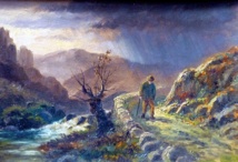 Pintura de Alexander Mann llamada "El camino solitario". Imagen: oil on canvas. Fuente: Wikimedia Commons.