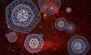 Composición artística de los fullerenos complejos producidos por una nebulosa planetaria y expulsados al medio interestelar. Imagen: Gabriel Pérez Díaz. Fuente: IAC.