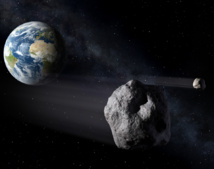 Ilustración recreando el paso del asteroide sobre la Tierra. Imagen: ESA - P.Carril. Fuente: ESA/SINC.