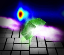 Esta interpretación artística muestra un cristal del fotosistema II golpeado por un pulso de rayos X. Imagen: Greg Stewart. Fuente: SLAC National Accelerator Laboratory.