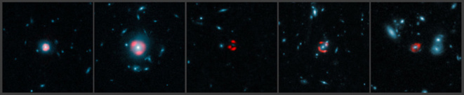Imágenes de ALMA de las galaxias distantes con formación estelar vistas con lente gravitatoria. Fuente: ESO.
