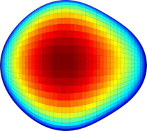Representación gráfica del núcleo en forma de pera de un átomo exótico. La forma del núcleo podría dar pistas sobre por qué el universo contiene más materia que antimateria. Imagen: Liam Gaffney y Peter Butler, de la Universidad de Liverpool. Fuente: Universidad de Michigan.