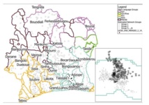 Mapa de las divisiones sociales en Costa de Marfil, según los 60 idiomas que se hablan. Fuente: Data 4 Development.