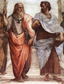 Platón y Aristóteles, por Raffaello Sanzio (detalle de La escuela de Atenas, 1509). Fuente: Wikimedia Commons.