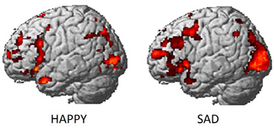 Patrones de actividad neuronal de la felicidad (izquierda) y de la tristeza (derecha). Fuente: CMU.