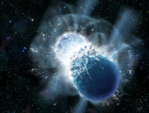 Recreación artística del momento en que chocan dos estrellas de neutrones. Imagen: Dana Berry, SkyWorks Digital, Inc. Fuente: CfA.