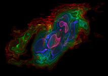 Visión tridimensional del gas expulsado de NGC 253. Fuente: ESO.