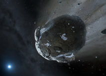 Ilustración de un asteroide con agua desgarrado de otro cuerpo más grande por la gravedad de una enana blanca. Imagen: Mark A. Garlick. Fuente: space-art.co.uk/Universidad de Warwick/Universidad de Cambridge.