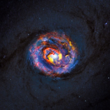 Composición de la galaxia NGC 1433 con imágenes de ALMA y Hubble. Fuente: ESO.