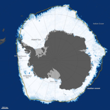 Concentración de hielo en la Antártida. Imagen de la NASA