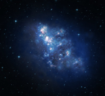 Representación artística de la galaxia más distante recién descubierta, la z8-GND-5296. Imagen: V. Tilvi, SL Finkelstein, C . Papovich, NASA, ESA, A. Aloisi, The Hubble Heritage, HST, STScI y AURA. Fuente: UCR.
