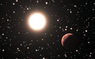 Impresión artística del exoplaneta orbitando la estrella de Messier 67. Fuente: ESO.