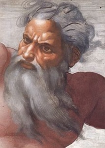 Detalle de la pintura al fresco en la Capilla Sixtina, "Creación del Sol y la Luna" de Miguel Ángel, un ejemplo de como se representa a Dios Padre en el arte occidental. Fuente: Wikipedia.