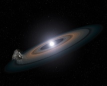 Reproducción artística de elemento rocoso orbitando una estrella. Imagen: NASA, ESA, STScI, and G. Bacon (STScI). Fuente: Royal Astronomical Society.