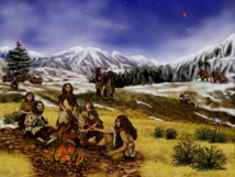 Una familia neandertal. Imagen: Randii Oliver. Fuente: Wikimedia Commons.
