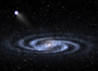 Representación artística de la estrella con hipervelocidad que se escapa de la Vía Láctea. Imagen: Ben Bromley. Fuente: Universidad de Utah.