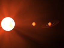 Representación artística de la estrella de Kapteyn y los dos planetas descubiertos ahora. Imagen: Guillem Anglada-Escudé. Fuente: Queen Mary University of London.