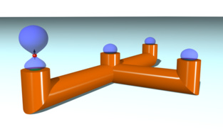 Representación de la fibra magnética. El campo magnético generado en una entrada de la fibra se transmite a las salidas. Fuente: UAB.