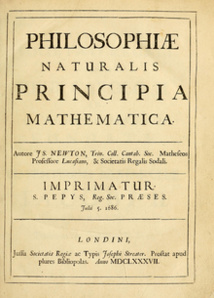 Página del título de "Philosophiae naturalis principia mathematica" de Newton. Fuente: Wikipedia.