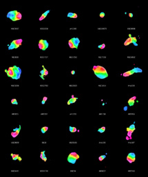 Distribución del gas molecular en 30 fusiones de galaxias. Fuente: ESO.