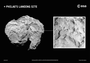 El entorno del lugar de aterrizaje principal de Philae, el robot de la sonda Rosetta. Fuente: ESA.