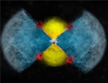 Impresión artística de la explosión de una nova. Imagen: Bill Saxton. Fuente: NRAO/AUI/NSF. Impresión artística de la explosión de una nova. Imagen: Bill Saxton. Fuente: NRAO/AUI/NSF.